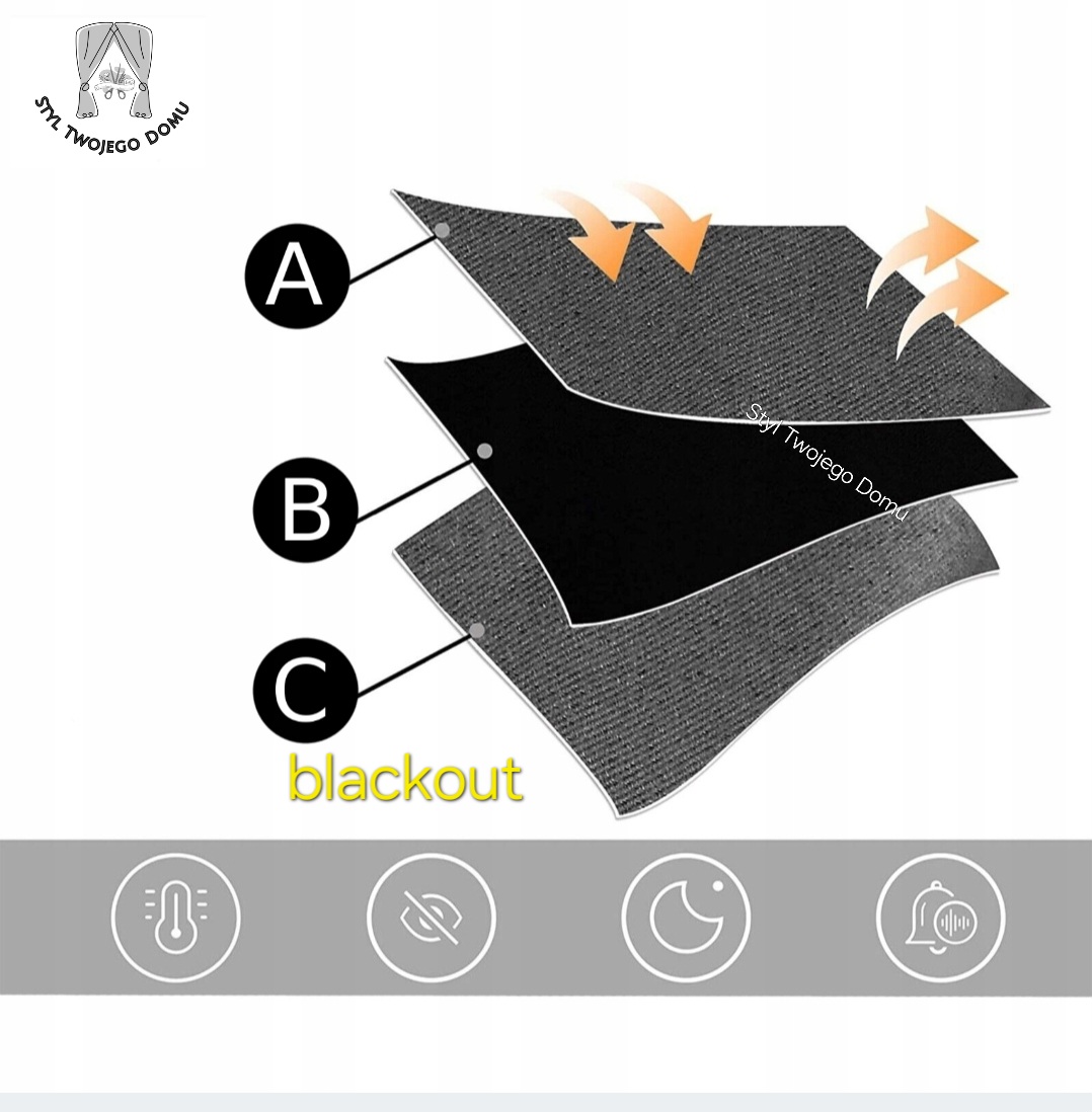 specjalna tkanina zaciemniająca, która skutecznie blokuje światło słoneczne. Jest doskonałym wyborem do sypialni, pokojów dziecięcych oraz pomieszczeń, w których potrzebne jest pełne zaciemnienie